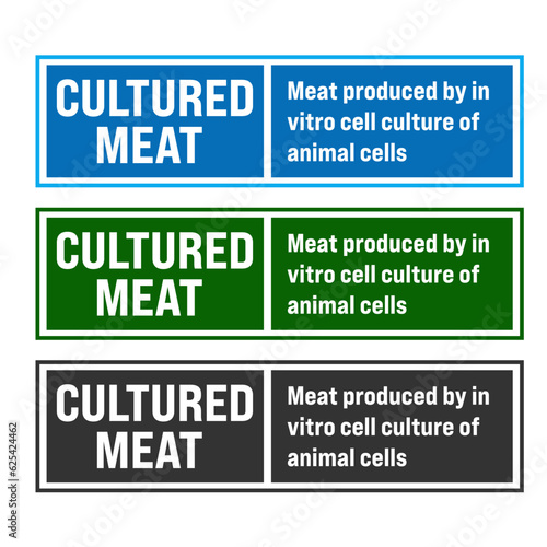 Cultured meat. Meat produced by in vitro cell culture of animal cells  Meat-free Cruelty-free, safe, healthy. Environmentally friendly. Lab - Grown. badge logo, icon. Vector illustration. 