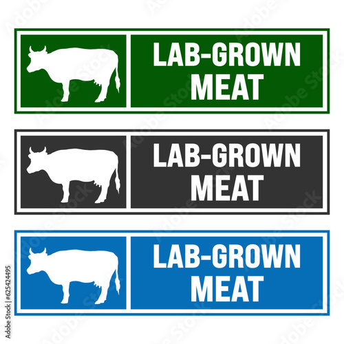 Lab - grown meat. Cruelty free, safe, healthy. Environmentally friendly.Beef made from plants. Meat-free Cultured meat badge logo, icon. Can be used business company for eco, organic.