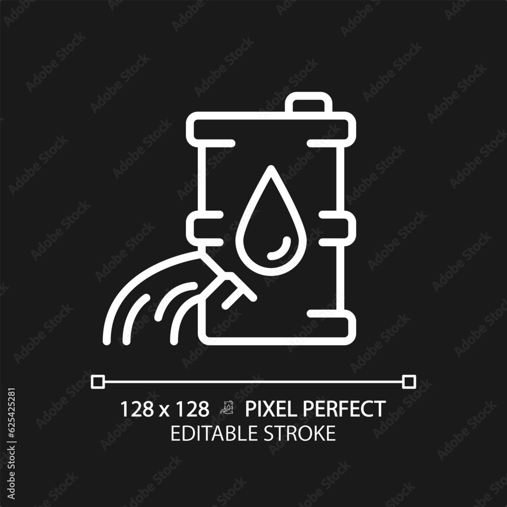 Oil spill white linear icon for dark theme. Environmental contamination. Ocean pollution. Chemical accident. Fuel tanker. Thin line illustration. Isolated symbol for night mode. Editable stroke Oil spill white linear icon for dark theme. Environmental contamination. Ocean pollution. Chemical accident. Fuel tanker. Thin line illustration. Isolated symbol for night mode. Editable stroke