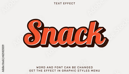 Snack text effect template in 3d style. Text emblem for advertising, branding, business logo
