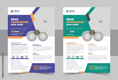 Kids Childrens back to school education admission flyer poster layout, book cover, leaflet, poster, brochure template layout