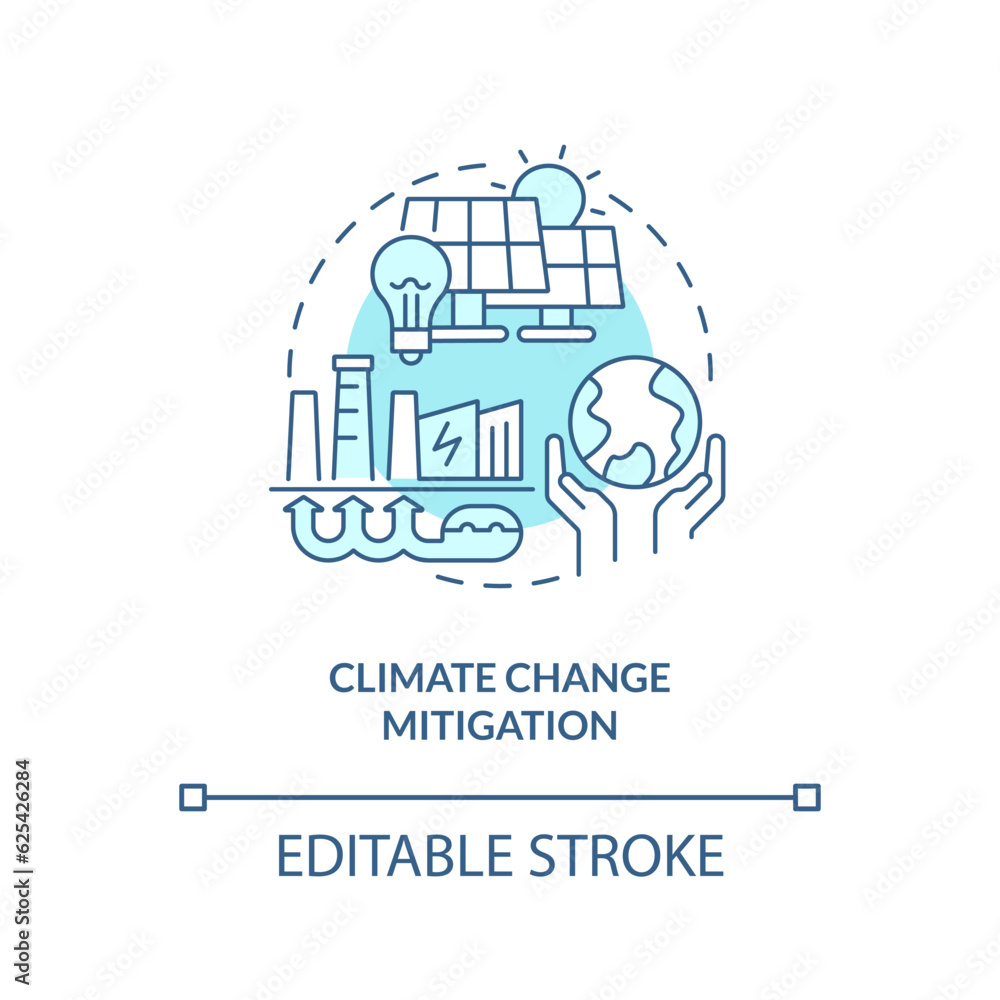 Editable climate change mitigation linear concept, isolated vector, blue thin line icon representing carbon border adjustment.