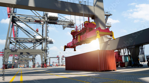 Crane unloading container in the port