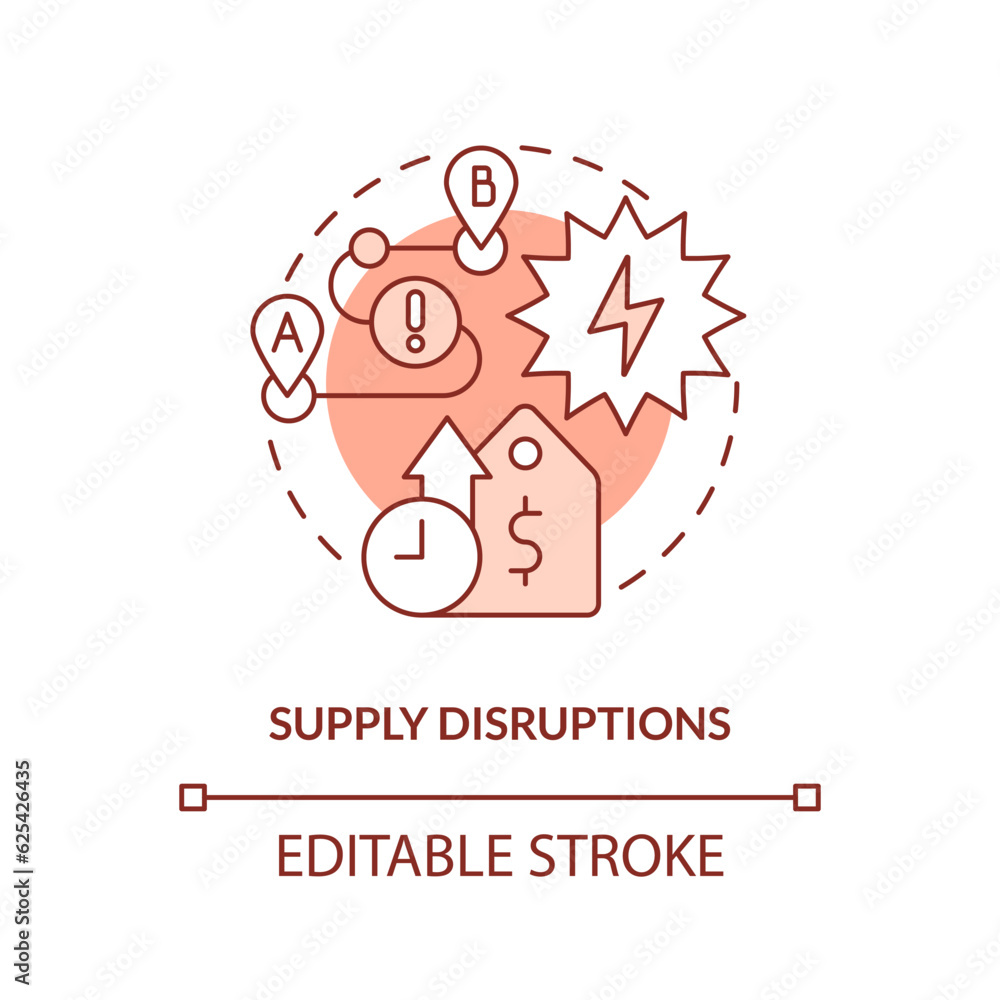 Obraz premium Editable supply disruptions linear concept, isolated vector, red thin line icon representing carbon border adjustment.
