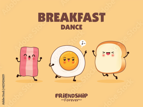 Vintage food poster design with vector egg and toast characters.