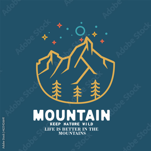 Mountain illustration, outdoor adventure . Vector graphic for t shirt and other uses.