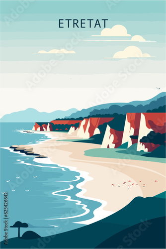 Obraz na plátně France Etretat village ocean shore landmarks view brochure