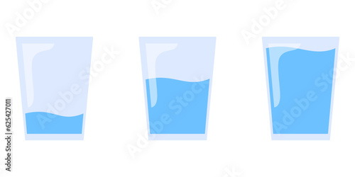 illustration of three glasses filled with water from little to full