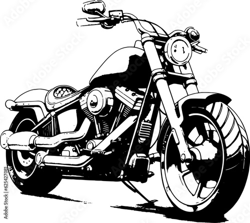 Retro motorcycle, black and white detailed vector illustration isolated without backdrop, chopper. Icon of a stylish vintage motorbike with details for decoration and design without a background 