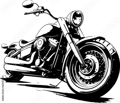 Retro motorcycle, black and white detailed vector illustration isolated without backdrop, chopper. Icon of a stylish vintage motorbike with details for decoration and design without a background 