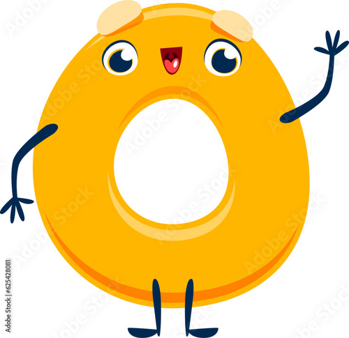 Cartoon cute funny number zero character. Isolated vector school numeral 0 personage featuring playful smiling face and bright yellow color, perfect for educational materials and education