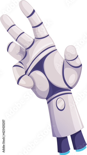 Robotic artificial hand with metal fingers, innovation medicine prosthesis, handicapped invalidity arm. Vector disabled man cyborg palm limb