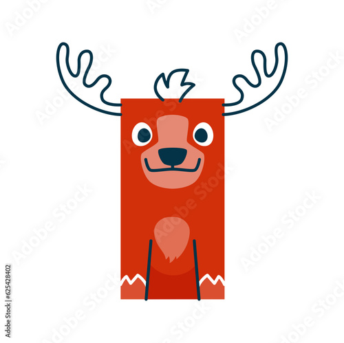 Rectangle in shape of deer animal with antlers. Vector cartoon doe maths shape with funny face, isolated cute character comic personage