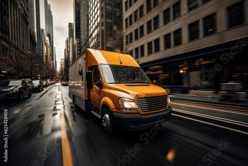 Delivery Truck Driving Through A Bustling Street, Generative AI
