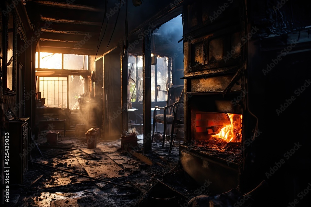 The inside of a house that has been affected by a fire. The inside of a house that has been affected by a fire.