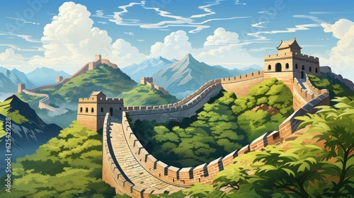 Beautiful landscape of the Great Wall of China, a famous Chinese landmark with postcards or travel posters, Vector illustrations.