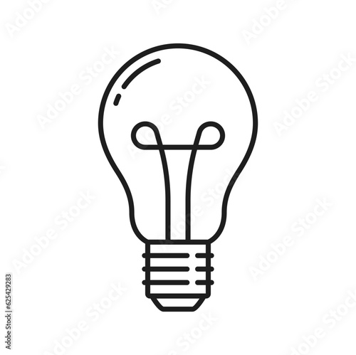Incandescent light bulb or LED lamp outline icon. Electricity saving diode lightbulb with retro design with wire filament, vintage illumination technology or modern LED lamp outline vector symbol