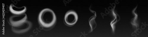 Smoke steam circle ring vector cloud effect. 3d realistic vape or hookah fog line swirl art. Magic transparent smoky puff shape template. isolated abstract creative vapour overlay trail