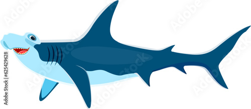Hammerhead shark character, fascinating sea creature with hammer-shaped head. Isolated cartoon vector powerful predator with excellent sensory perception, skilled hunter in the ocean habitats