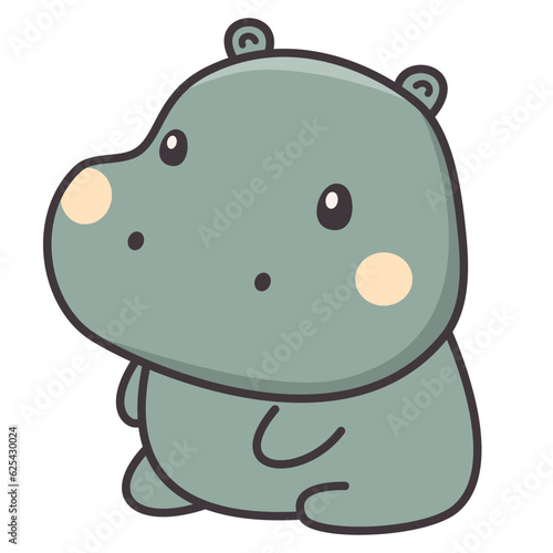 Vector animal of Africa on white background. A hippopotamus in cute kawaii style . Vector illustration