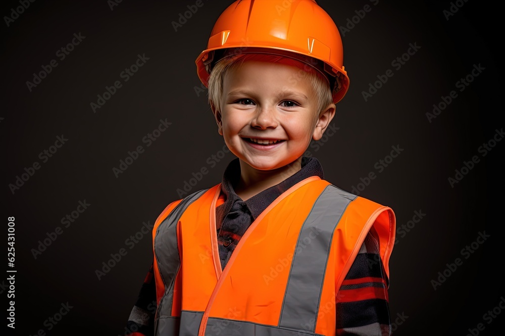 Portrait of a cute little boy in a construction helmet.Generative Ai Portrait of a cute little boy in a construction helmet.Generative Ai