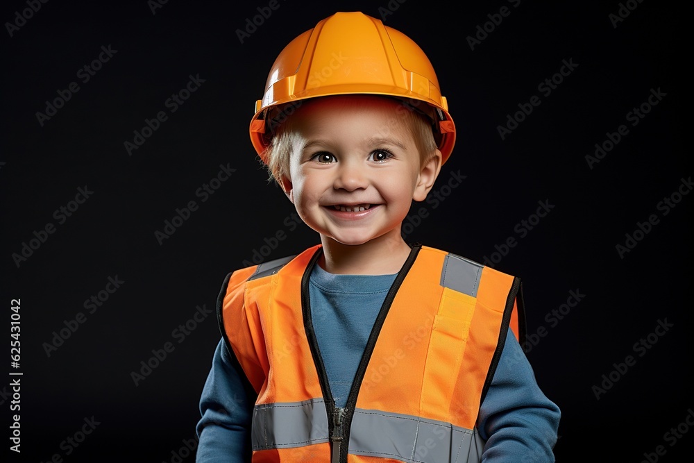 Portrait of a cute little boy in a construction helmet.Generative Ai Portrait of a cute little boy in a construction helmet.Generative Ai