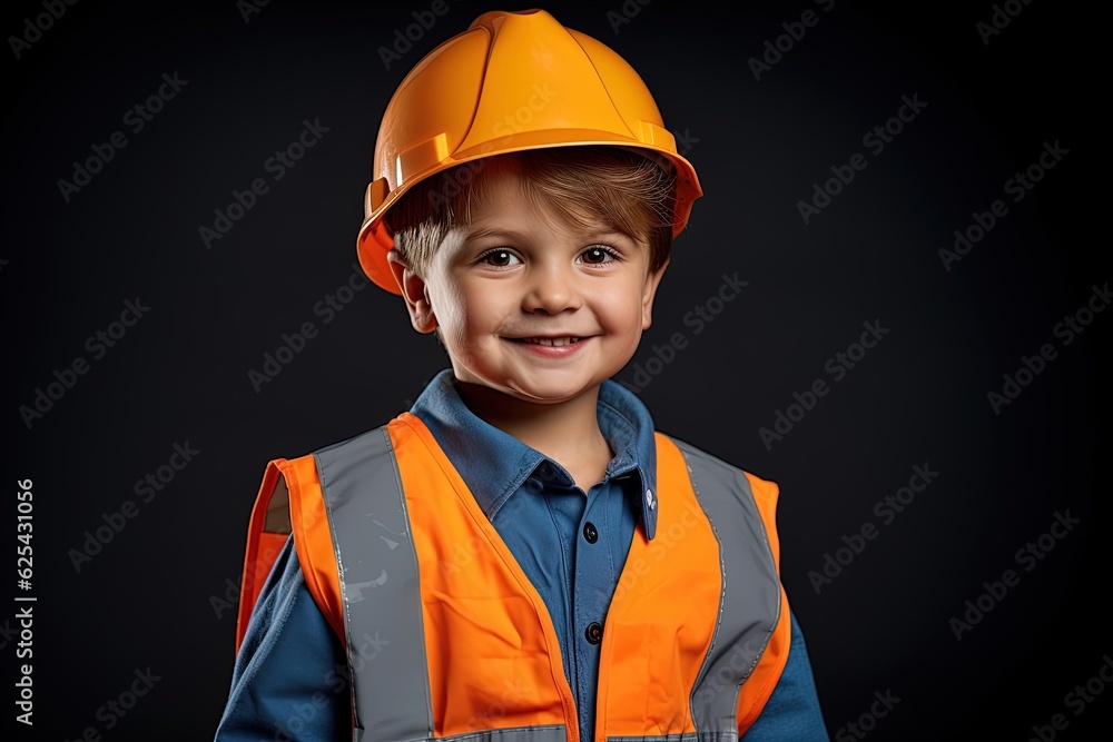Portrait of a cute little boy in a construction helmet.Generative Ai Portrait of a cute little boy in a construction helmet.Generative Ai