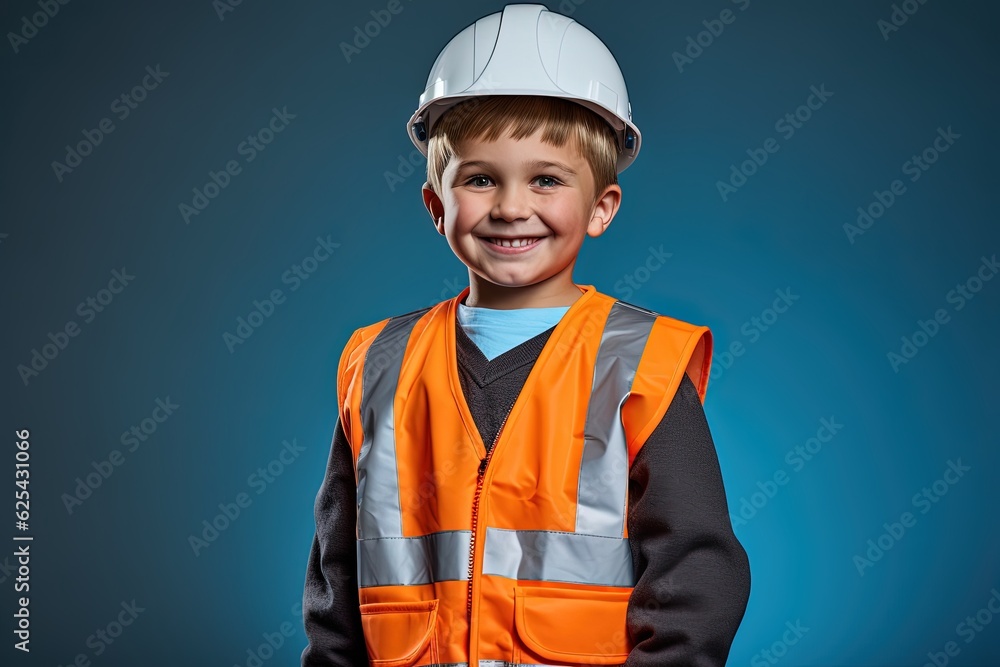 Portrait of a cute little boy in a construction helmet.Generative Ai Portrait of a cute little boy in a construction helmet.Generative Ai
