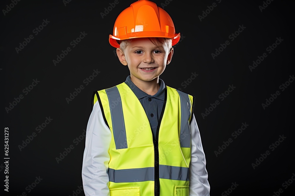 Portrait of a cute little boy in a construction helmet.Generative Ai Portrait of a cute little boy in a construction helmet.Generative Ai