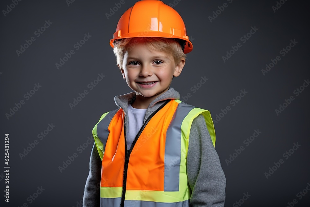 Portrait of a cute little boy in a construction helmet.Generative Ai Portrait of a cute little boy in a construction helmet.Generative Ai