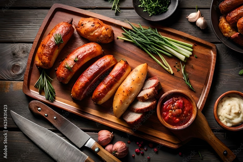 grilled sausages with vegetables generated by AI