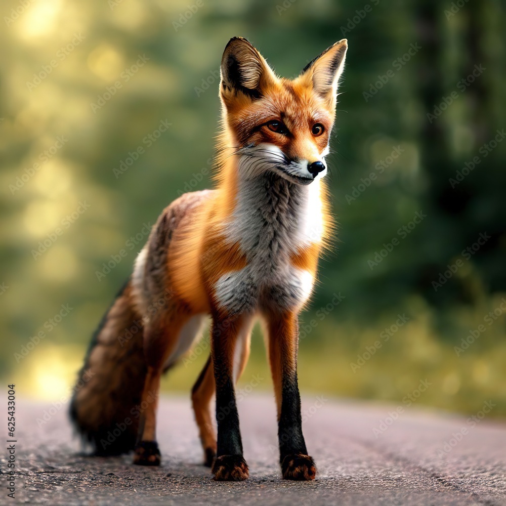 Fototapeta premium Sweden, Uppland, Lidingo, Fox standing on road