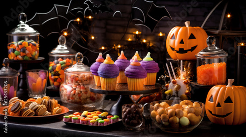 Table with festive Halloween sweets © Konstantin Yuganov