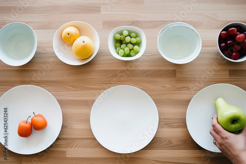 A person practicing portion control by using smaller plates and bowls. 