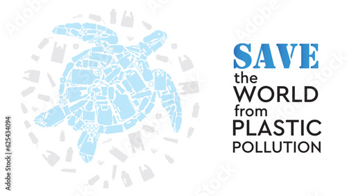 Ocean plastic pollution and world ocean day with sea animal page template icon vector illustration