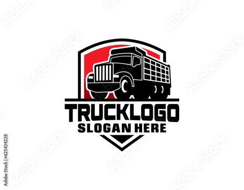 Dump truck emblem triangle badge logo design. Best for trucking and freight related logo industry