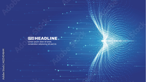 Blue abstract particle wings with ray technology vector background