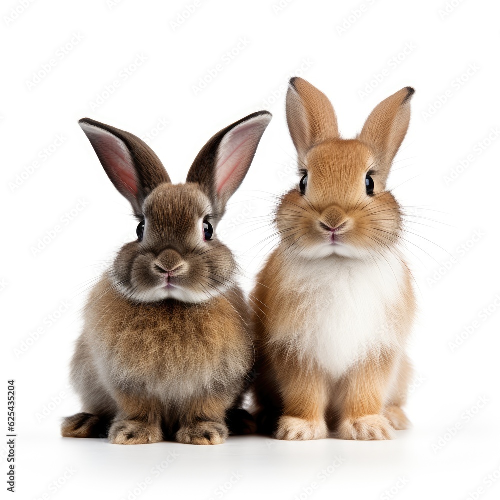 Rabbit and bunny on white background. Generative AI Rabbit and bunny on white background. Generative AI
