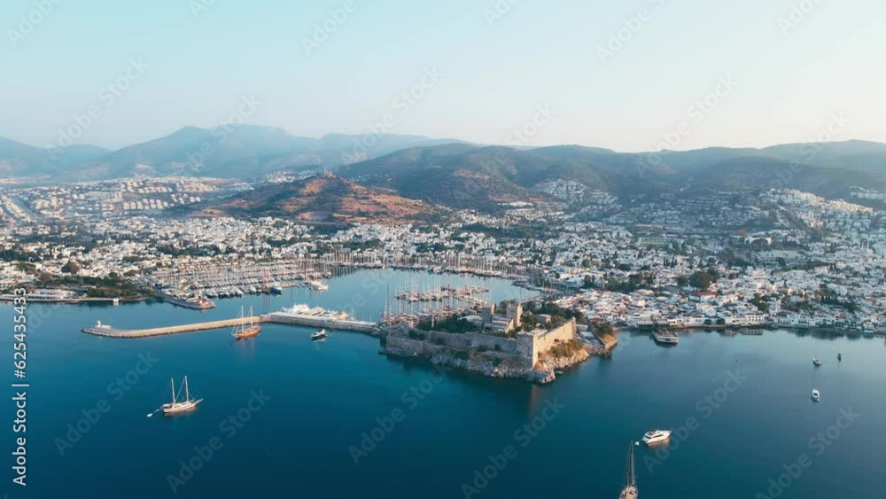 Cityscape of Bodrum ancient castle in Bodrum town on Aegean coast with marina, Aerial view Cityscape of Bodrum ancient castle in Bodrum town on Aegean coast with marina, Aerial view