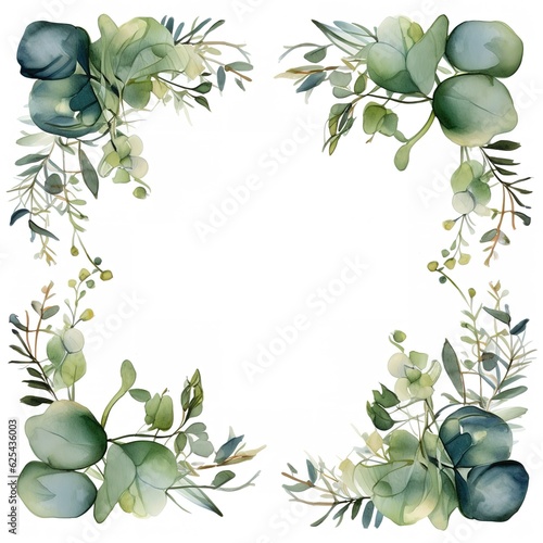 Watercolor floral frame border with leaves and roses