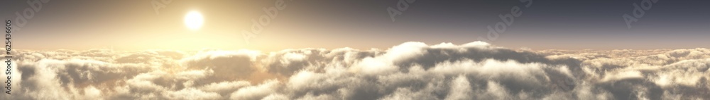 Fototapeta premium Sky panorama with clouds at sunset top view, 3d rendering