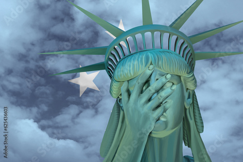 Statue of Liberty. Facepalm emoji on background in colors of Federated States of Micronesia flag photo