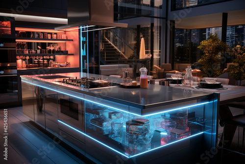 Futuristic-inspired kitchen interior showcasing the latest advancements in technology Generative AI photo