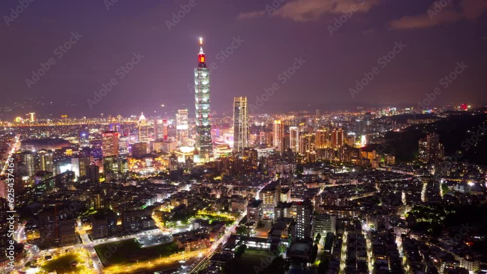 custom made wallpaper toronto digitalAerial hyperlapse of Downtown Taipei at night, the vibrant capital city of Taiwan, with 101 Tower standing out amid modern skyscrapers in XinYi Commercial District and city lights dazzling in the dark