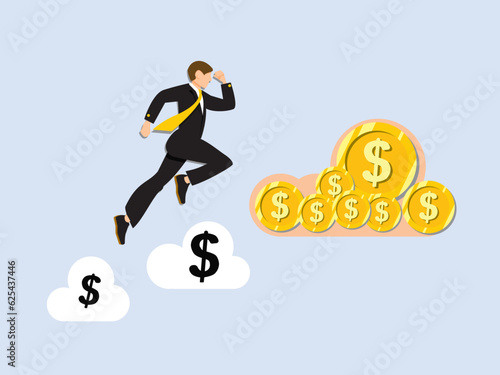 Businessman success. Inflation and financial concept. Male characters in trendy style.Flat vector illustration