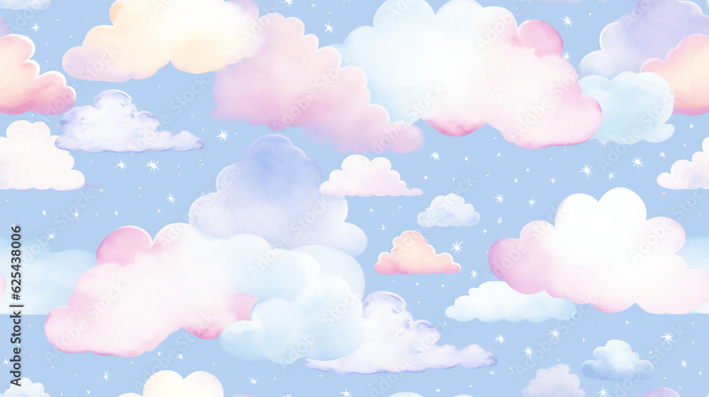 seamless pattern pink sky with clouds