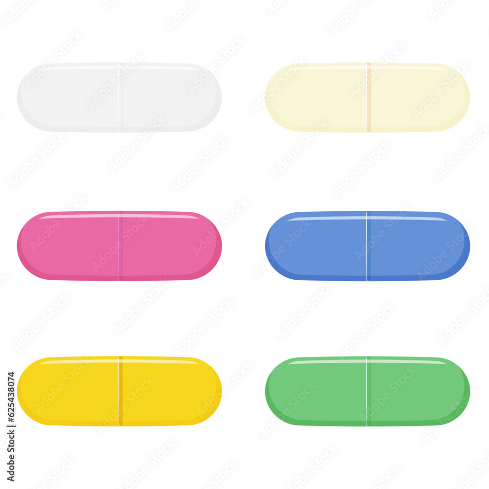 Different color set of pills isolated on white Different color set of pills isolated on white