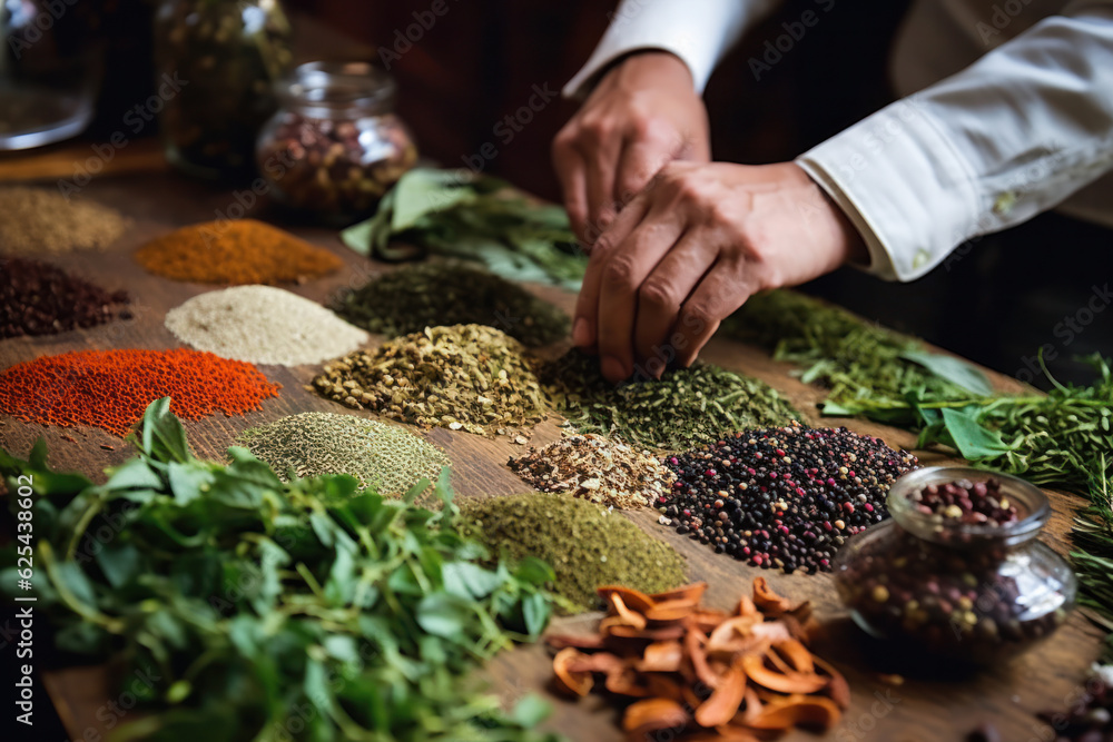 A person using herbs and spices to add flavor to meals instead of excessive salt.