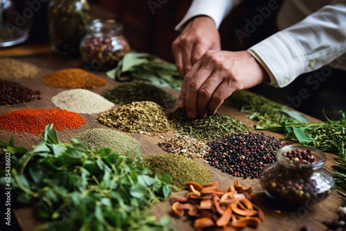 Obraz na płótnie A person using herbs and spices to add flavor to meals instead of excessive salt. w salonie