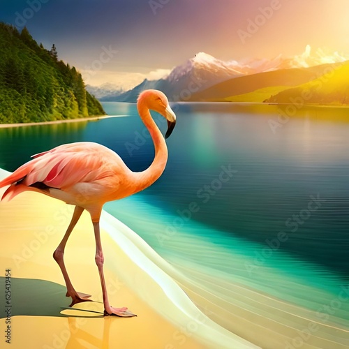 flamingo in the water Generator by using AI Technology